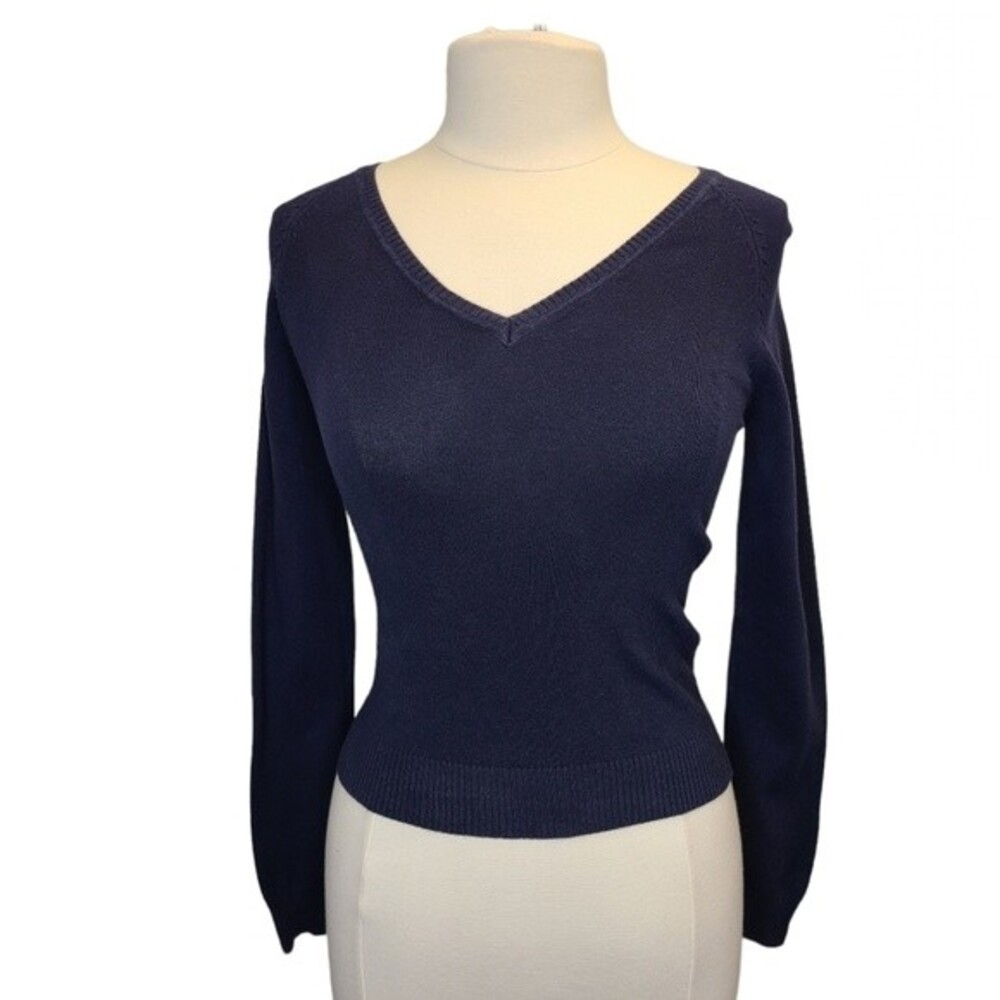 Zara Blue Cotton Blend V Neck Sweater Womens XS
